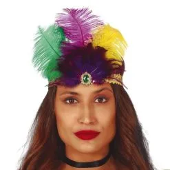 Bandeau Sequins Dorés, Plumes Multicolores