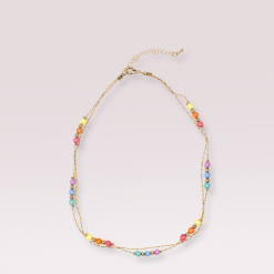 Collier Or Avec Perles Multicolores