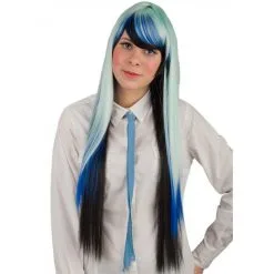 Perruque Cosplay Noire, Bleue Et Verte